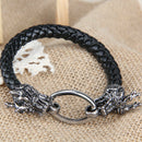 Fashion Dragon Ring Man Braid Bracelet Leather Band Bangle Black  A