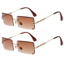 2Pack Stylish Rectangle Cut Rimless Sunglasses Tinted Lens Eyewear Shades Coffee