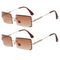 2Pack Stylish Rectangle Cut Rimless Sunglasses Tinted Lens Eyewear Shades Coffee