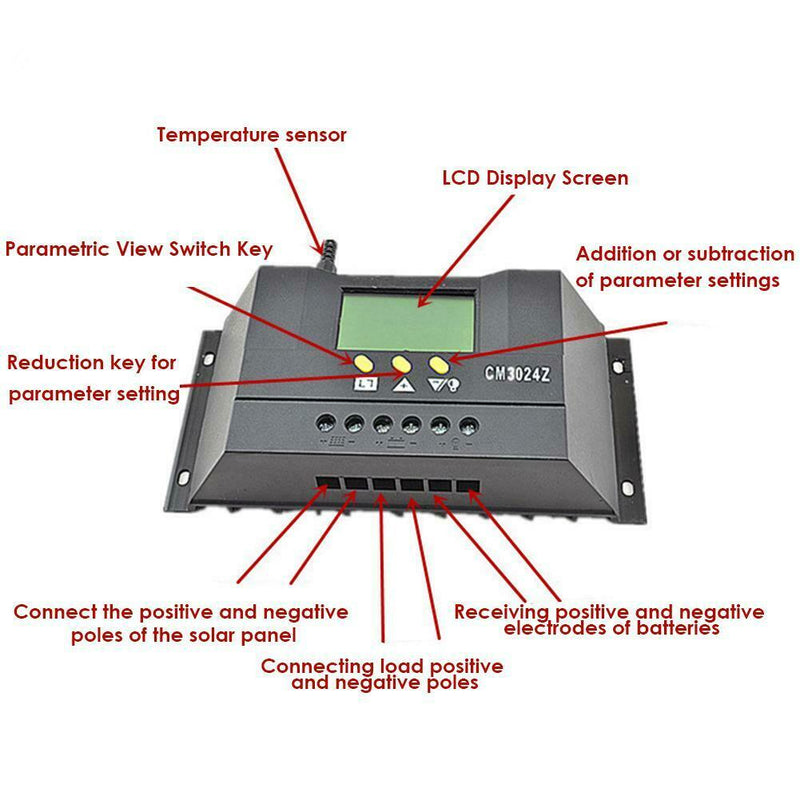 CM3024Z Solar Regulator Charge Controller Charge 30A LCD Solar Panels Genetator