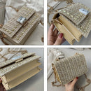 Straw Beach Bag Wild River Marble Pattern Woven Shoulder Bag Solid Color Di