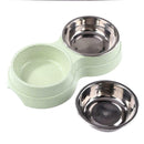 Dog Double Bowl Puppy Food Feeder Stainless Steel Pet Drinking Dish (Green) A