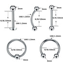10 Pieces Nose Lip Tongue Eyebrow Tragus Navel Belly Ring Piercings 16g 6mm