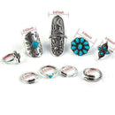 9pcs Fashion Bohemian Turquoise Arrow Ethnic Boho Open Midi Knuckle Ring Set