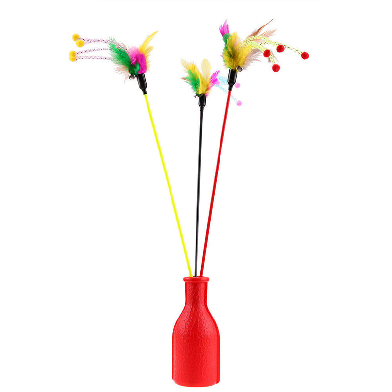 5pcs Funny Elastic Plastic Long Pole Colorful Flower Sticks Feather Tease A
