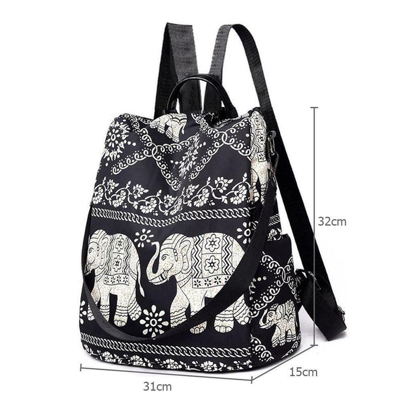 Multifunction Anti-Theft Backpack Oxford Print Lady Shoulder Bag (Elephant)