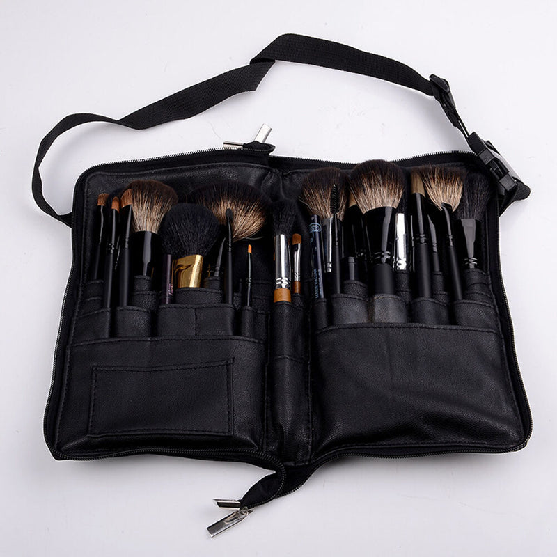 32Pocket Makeup Bag PU Leather Cosmetic Brushes Case Tool Belt Strap Holder Tool