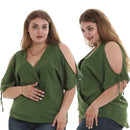 Off Shoulder Short Sleeve T Shirts Women Chiffon Tops (Army Green)(5XL)