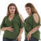 Off Shoulder Short Sleeve T Shirts Women Chiffon Tops (Army Green)(5XL)