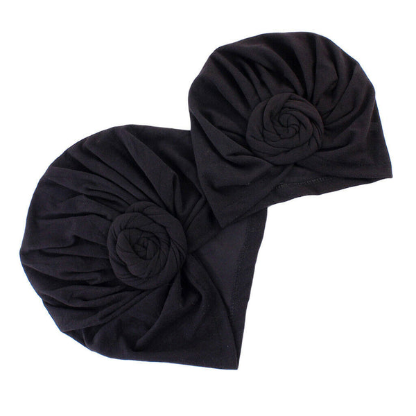 Mother and Baby Flower Turban Hat Mom and baby Top Hat set Toddler Black
