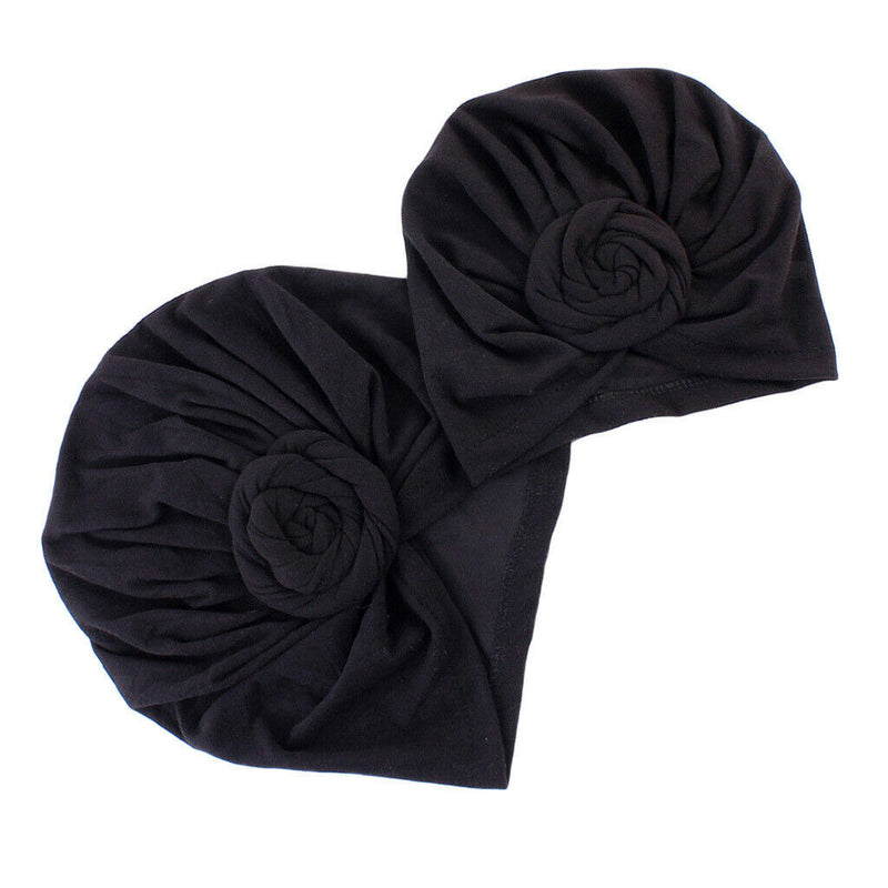 Mother and Baby Flower Turban Hat Mom and baby Top Hat set Toddler Black