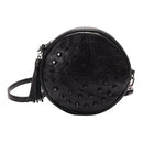 Women Sheepskin Rivet Cute Round Mini Shoulder Bag Crossbody Bag Black