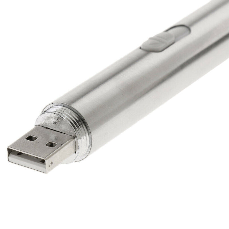 USB Mini Lighting Torch - Pen Size Stainless Steel Waterproof LED Flashlight -