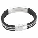 Men Punk Style Stainless Steel Silicone Bangle Wristband Cuff Bracelet-Silv