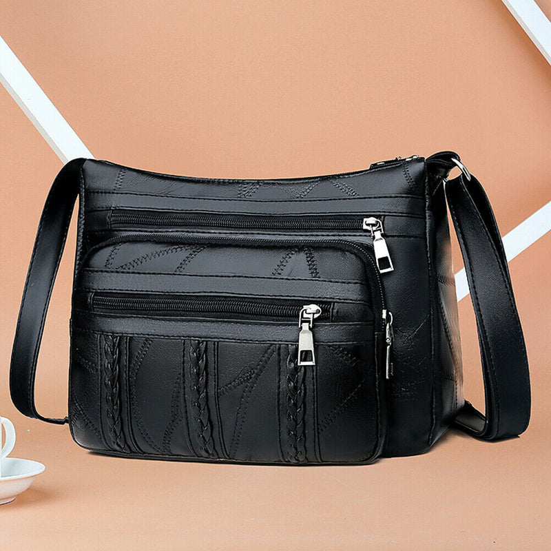 Retro Solid Shoulder Handbags Braided Women PU Multi-pocket Messenger Bag