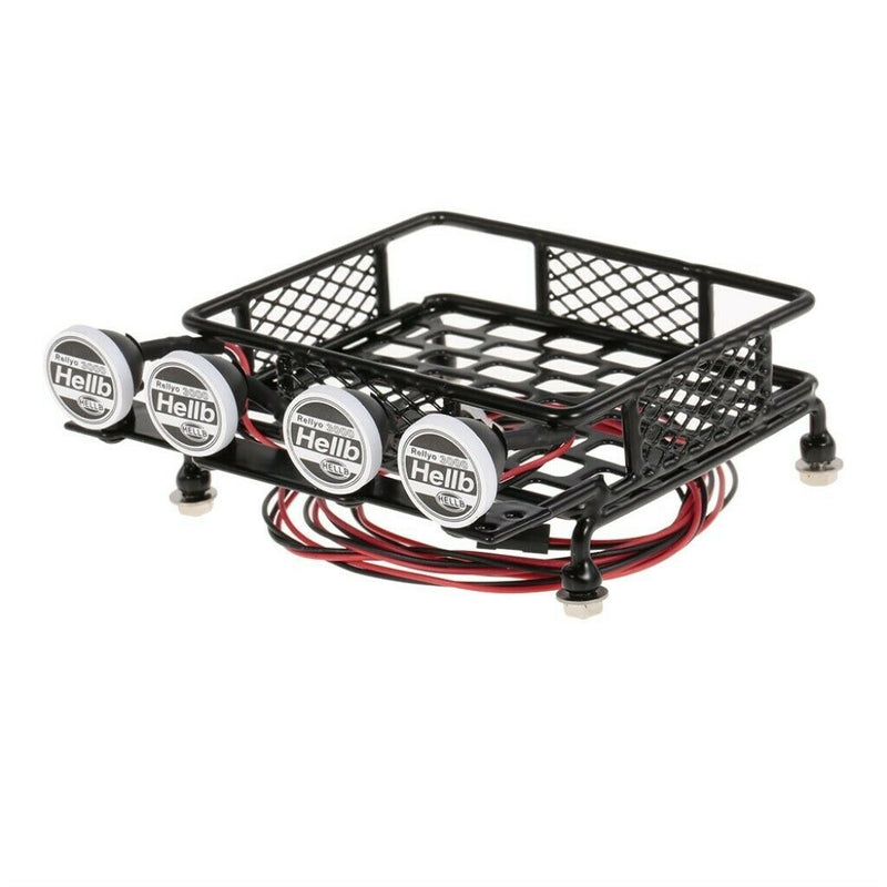RC 1/10 Metal Roof Rack Luggage Carrier with Round LED Lights 2 White 2 Red