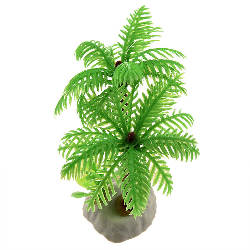 Fish Tank Emulational Mini Coconut Tree Water Plants Decor w Ceramic Base