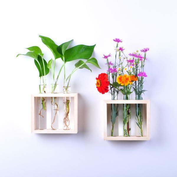 Wall Hanging Flower Vase Bottle in Wood Stand Terrarium Home Party Wedding Decor