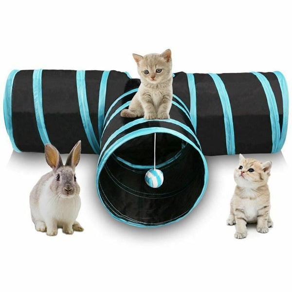 Cat Tunnel 3 Way Collapsible Pet Cat Play Tunnel with Ringing Ball, Spaciou Z3U9