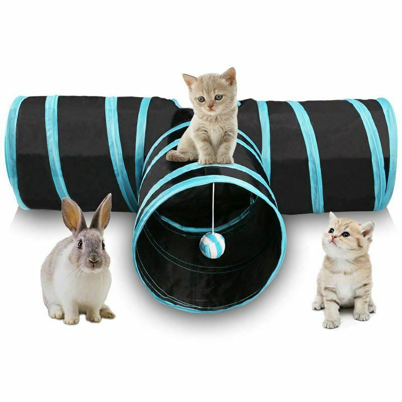 Cat Tunnel 3 Way Collapsible Pet Cat Play Tunnel with Ringing Ball, Spaciou Z3U9