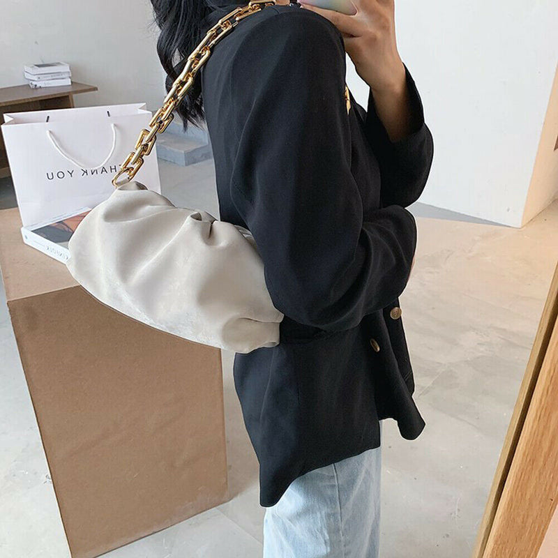 Fashion Cloud Women Shoulder Handbag Lady Chain Underarm Clutch (Beige)