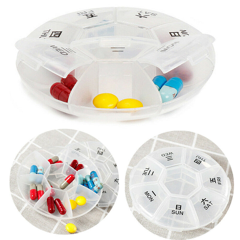 Weekly mini round 7 grids portable plastic medicine box travel storage box