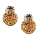 Handmade Pineapple Drop Earrings For Women Wooden Straw Weave Rattan EarringX3U8