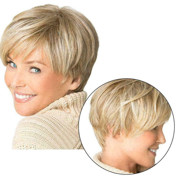 Fashion Short Cut Blond Straight Layered Synthetic Hair Sale Wig For Women G3V6