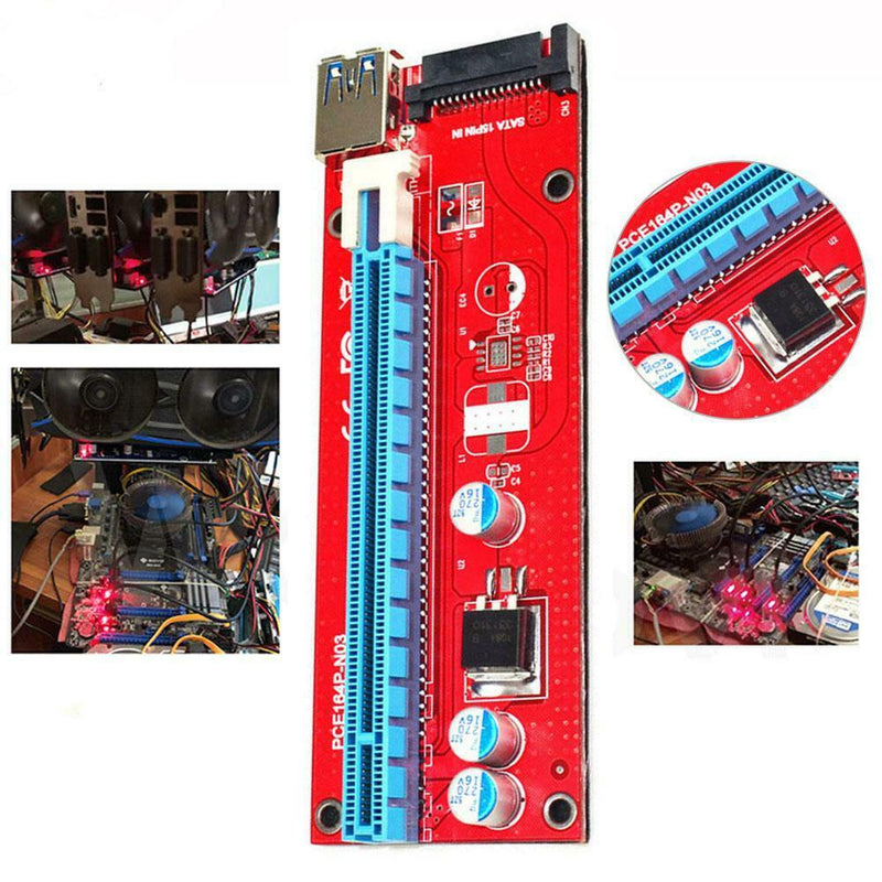 USB 3.0 164P PCI-E Express 1x to 16x Extender Riser Card 6Pin SATA Mining