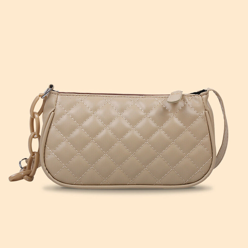 Fashion Lattice Pattern Women Handbag Chain Shoulder Underarm Bag (Khaki)