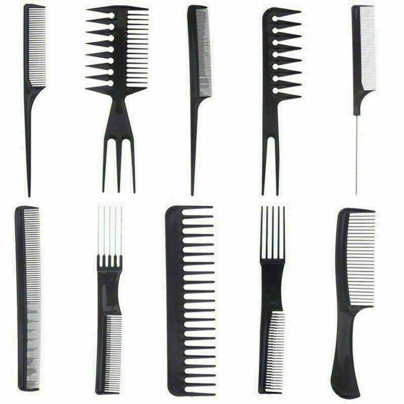 10 Piece Comb Set Hair Styling Professional Black Brush U5E1 U8Q6 X6Z8 Barb S7C9
