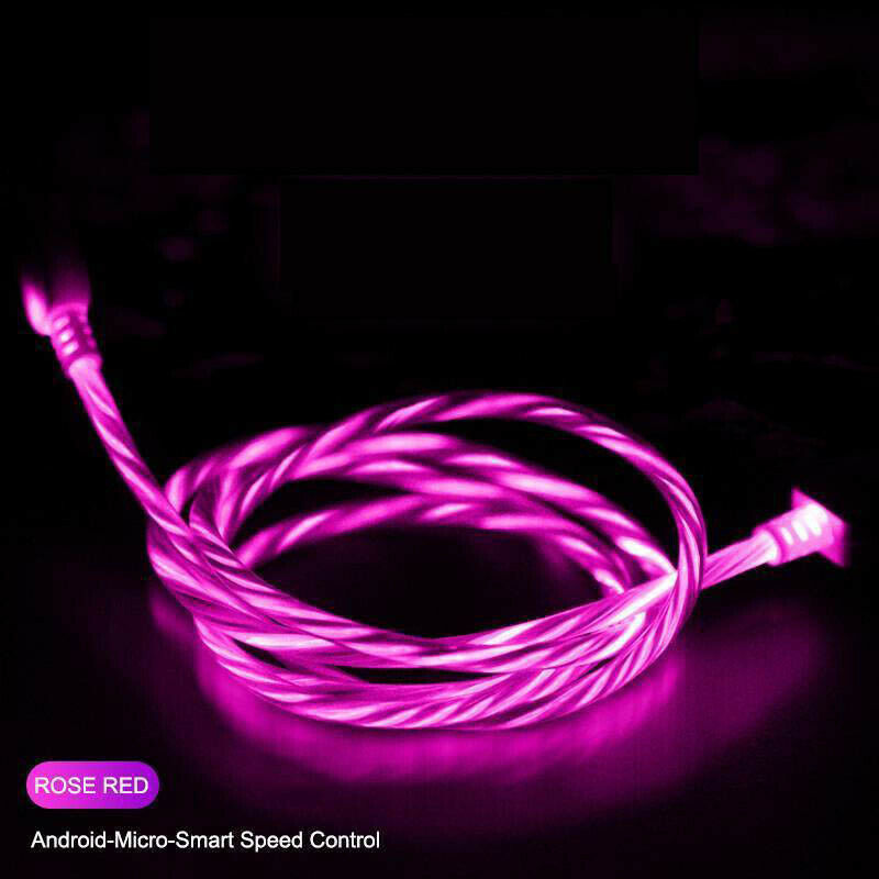 Luminous Streamer Micro-USB Fast Charging Data Cable For Android Z Pink K9E5