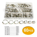 60Pcs Assorted Size Hose Clamps Kit Stainless Steel Adjustable 8-38mm Hose Clamp