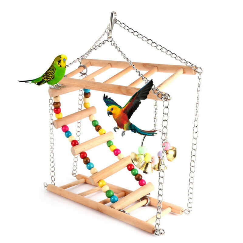 Parrots Toys Bird Swing Exercise Climbing Hanging Ladder Bridge Wooden RainbB9E2