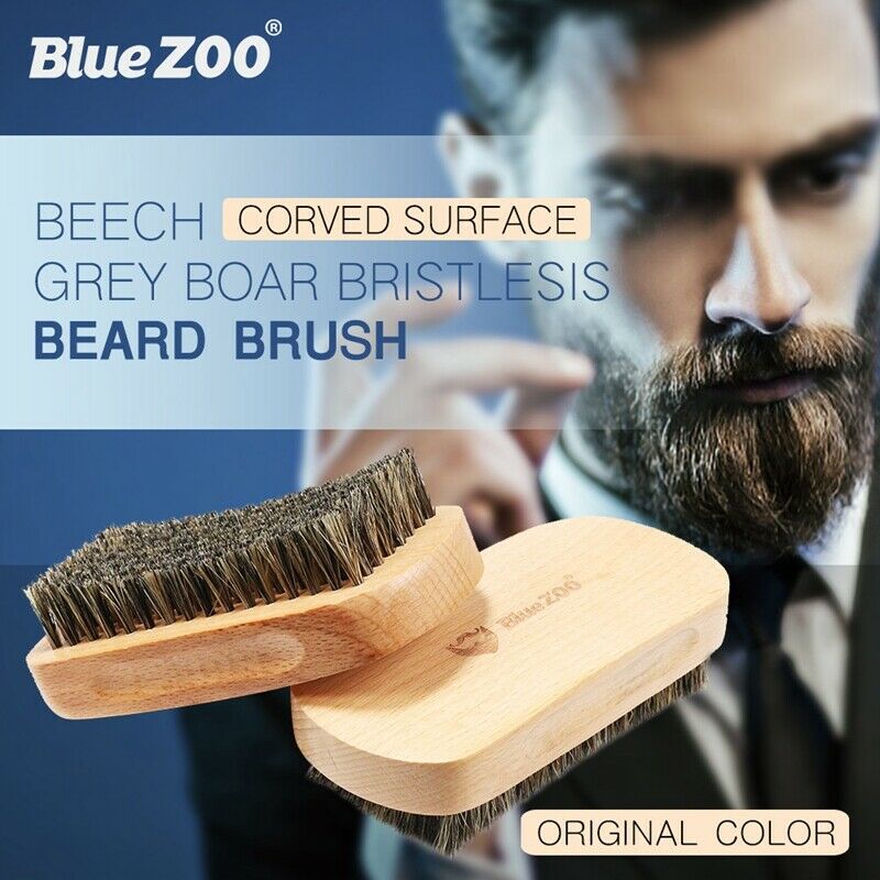 Blue Zoo Men Boar Hair Bristle Beard Mustache Brush Hard Oval Wood Male Bru X8W7