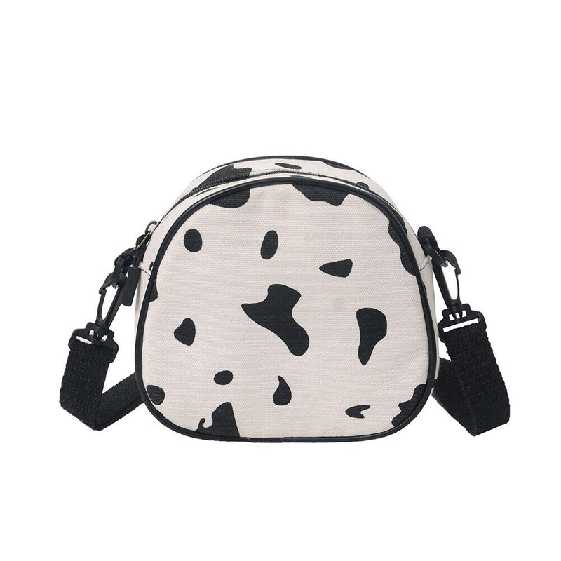 Casual Cow Printed Messenger Bag Women Canvas Small Round Shoulder Pouch