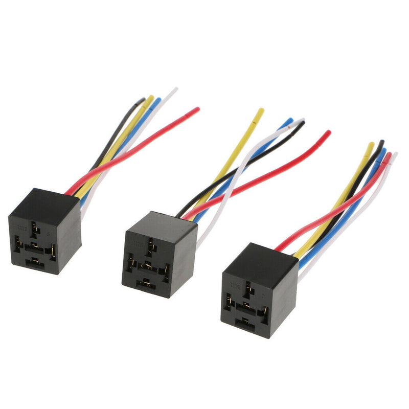 3Pcs Prewired 5 Pin Automotive Relay Harness Socket Holder 40A Fit for 6.3mm