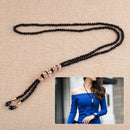 Women Black Beads Tassel Crystal  Sweater Statement Necklace Long Chain Charm