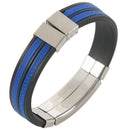 5X(Stainless Steel Flames Black Blue Silicone Bangle Cuff Bracelet Wristba Q9L2)