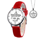2pcs/set Leather Band Watch Pendant Necklace Women Quartz Watches (Red) A