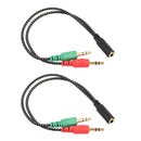 2 Pcs 3.5mm Stereo Jack 1 Female to 2 Male Headphone Microphone Audio Cable