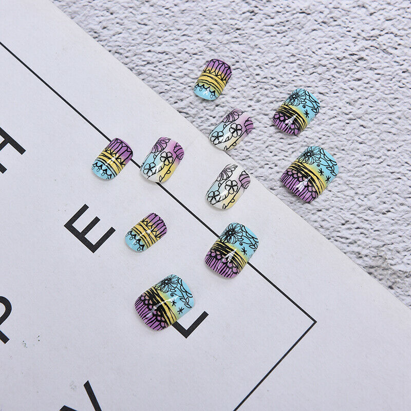 24Pcs Acrylic false french nail full finger nail tips art cover manicure NF Hn