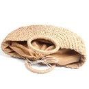 New Half Moon Braided Bag Straw Round Bucket Bag Retro Casual Hand Bag