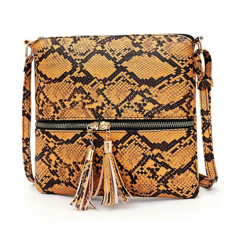Fashion Serpentine Messenger Bag Women PU Leather Shoulder Handbag (Yellow) A