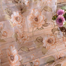 Ink Camellia Tulle Curtains Printing Floral Sheer Curtain Bedroom (Coffee)