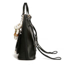 Women Student Preppy Style Cute Bear Pendant Bookbag Backpack(Black)