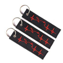 Red ECG Heartbeat Keychain Embroidery Luggage Motorcycle Key Chain_Ring