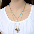 Chic Lucky Protection Hamsa Fatima Hand Evil Eye Pendant Beads Chain Necklace LJ