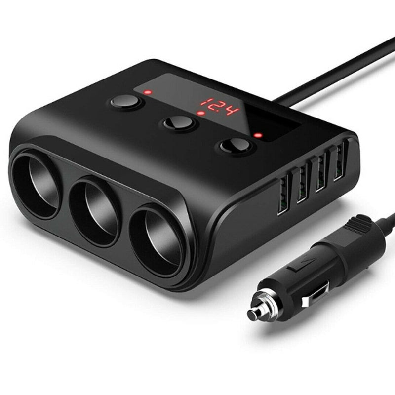 100W 12V 3-Way 4 USB Car Cigarette Lighter Socket Splitter Charger Power Adapter