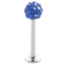 Internally Thread Crystal Labret Lip Stud / Tragus Bar / Monroe 4mm (blue)